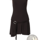 Off-the-shoulder Ruffled Mini Dress with Belted Waist