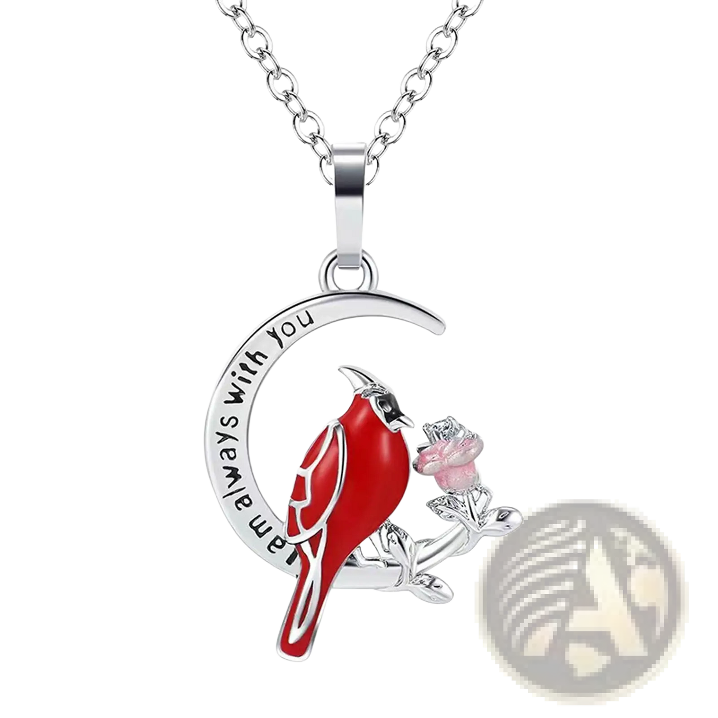 Silver Cardinal Heart Engraved Pendant Necklace