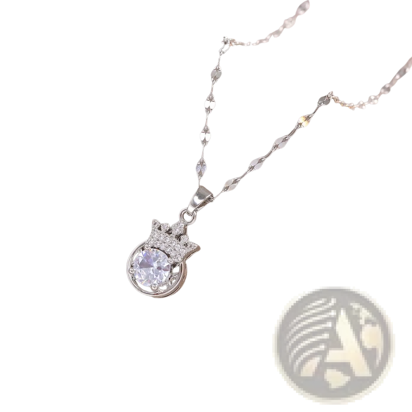 Silver Crown Zircon Necklace and Earring Jewelry Set