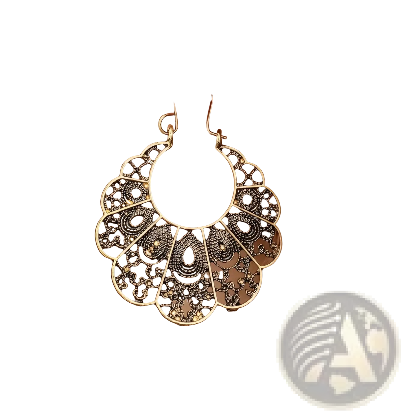 Silver Filigree Mandala Crescent Hoop Earrings