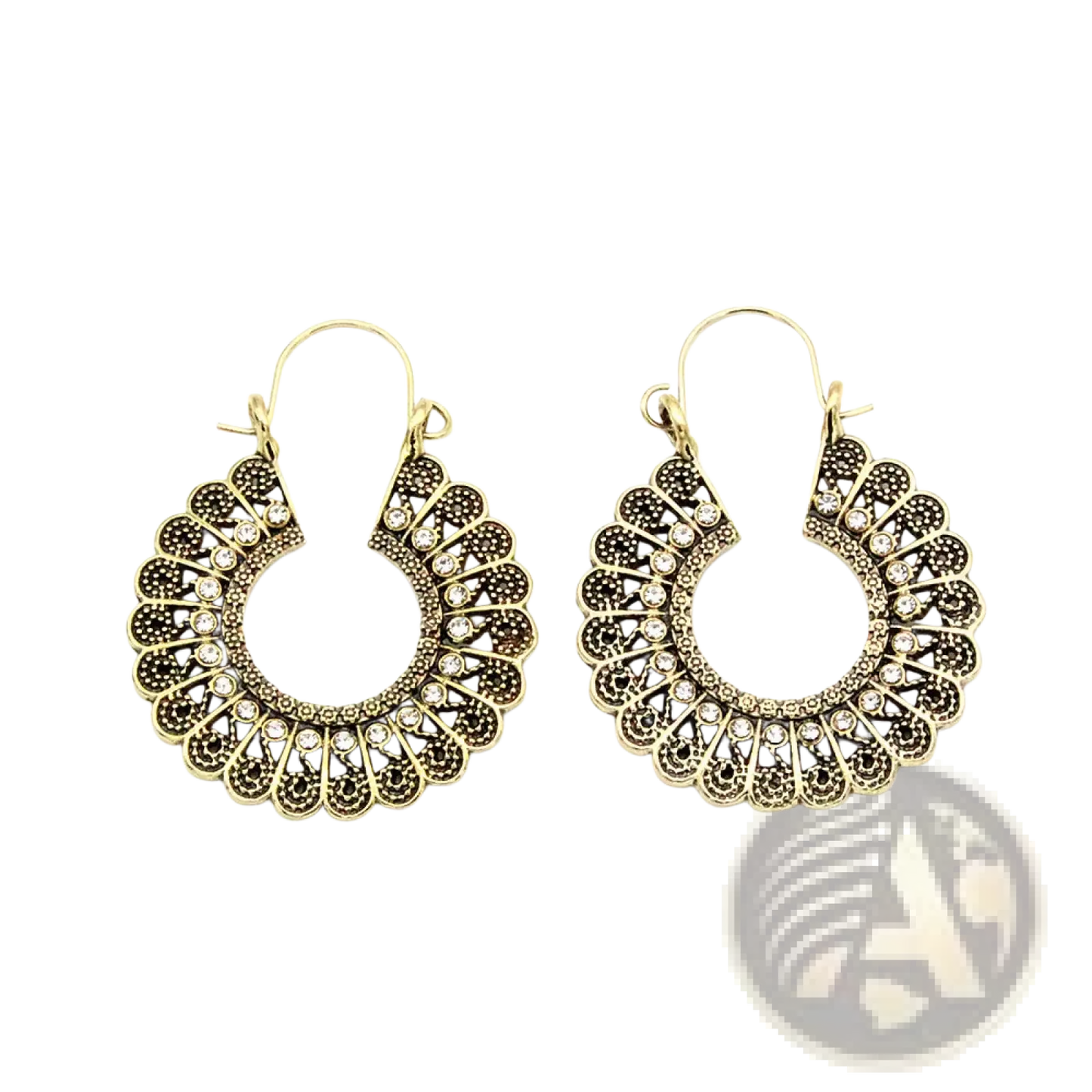 Silver Filigree Mandala Crescent Hoop Earrings