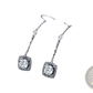Silver Plated Zircon Square Drop Earrings with Black Stones