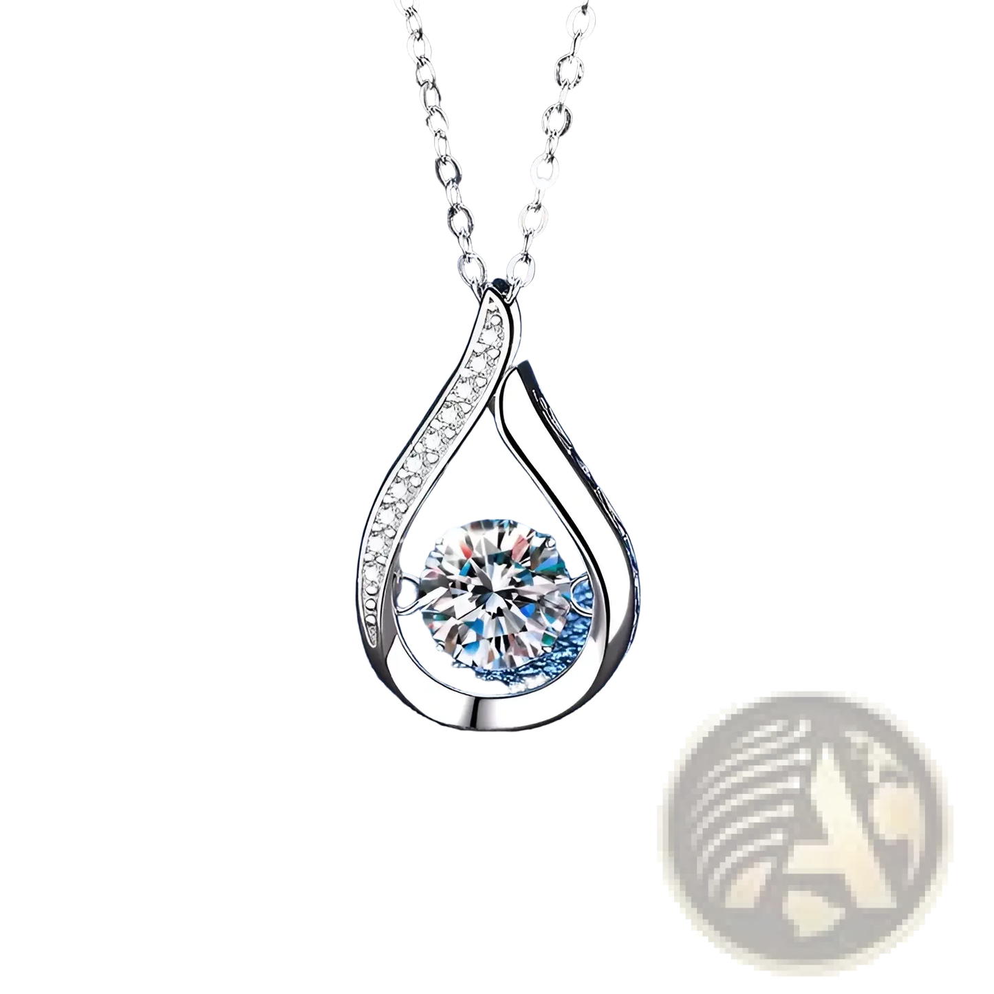 Silver Teardrop Crystal Pave Diamond Pendant Necklace