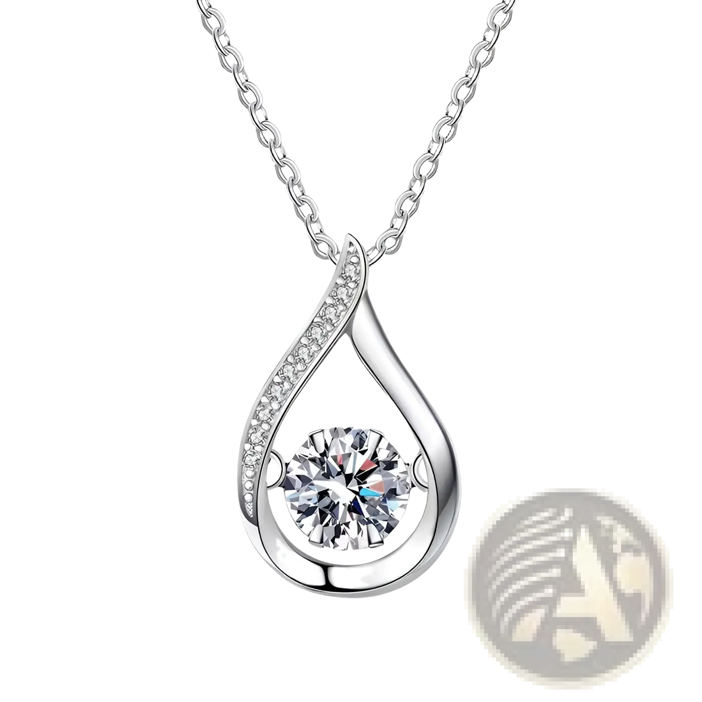 Silver Teardrop Crystal Pave Diamond Pendant Necklace
