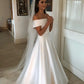 Off the Shoulder Satin a Line Wedding Gown with Sweep Train