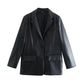 Women's Straight Brown Faux Leather Blazer