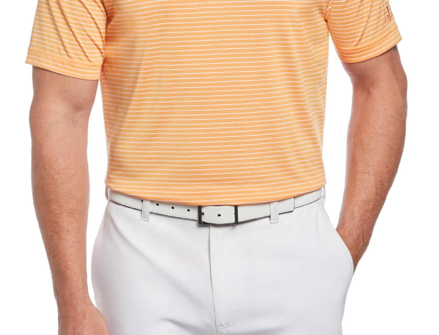 PGA Tour Men's Single Feeder Stripe Golf Polo Orange Size Medium