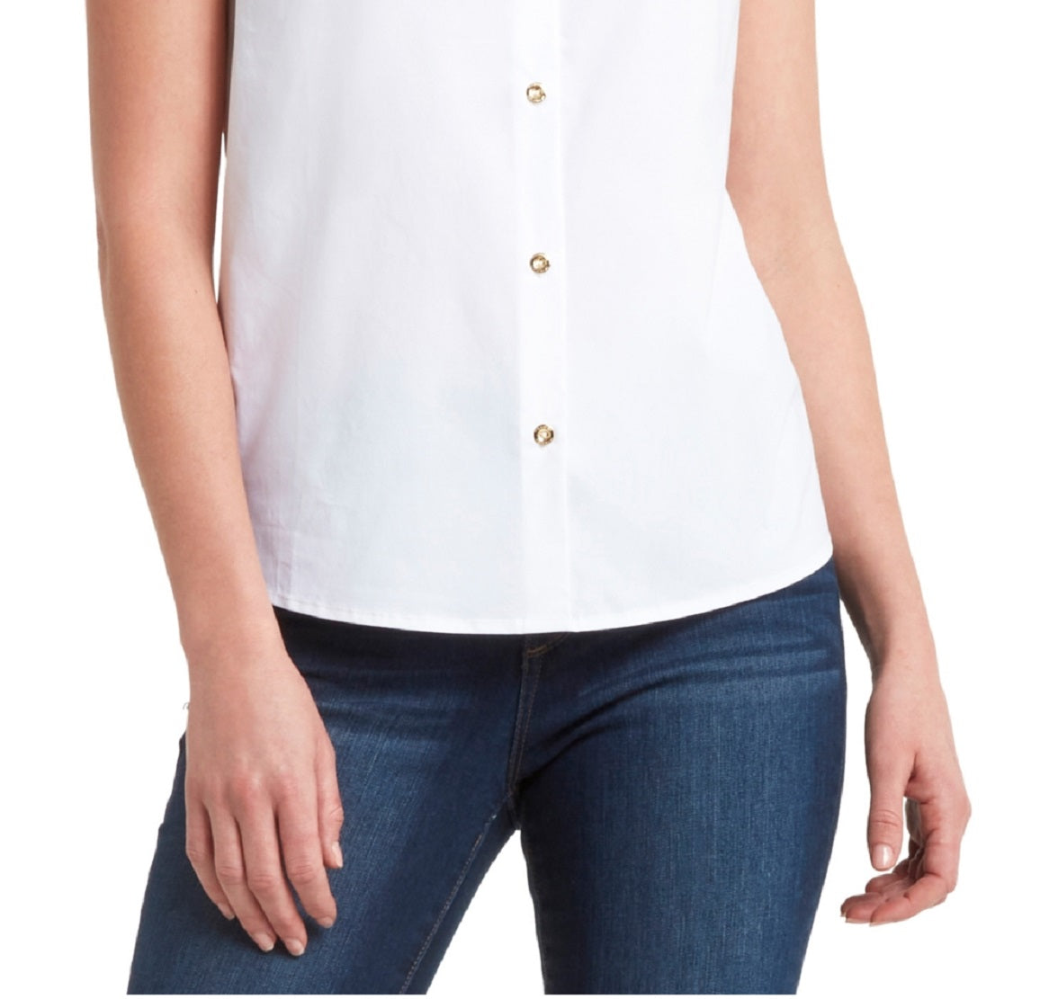 H Halston Women's Sleeveless Lace Collar Blouse White Size Medium