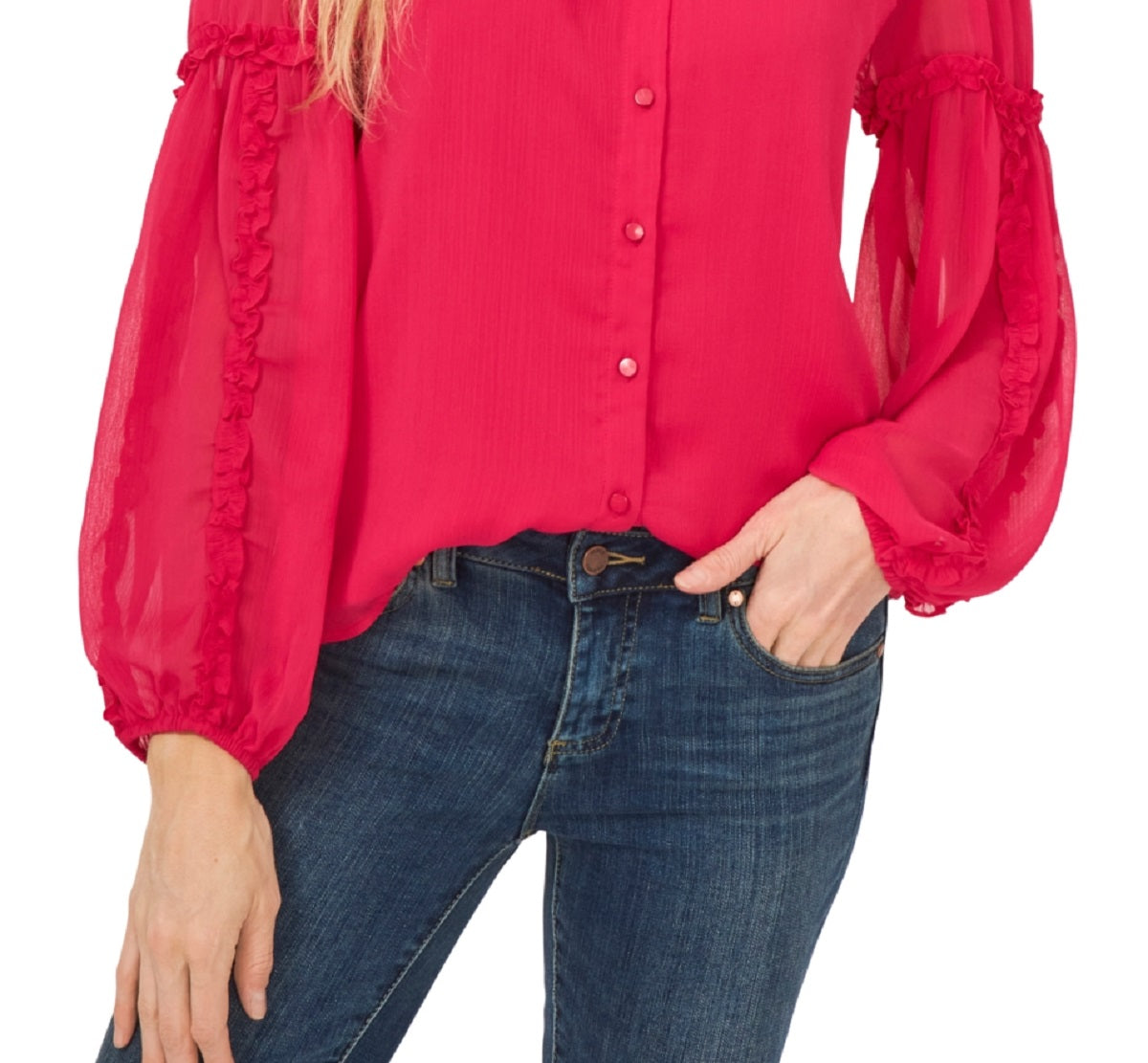 CeCe Women's Ruffle Detail Crinkled Chiffon Blouse Pink Size X Large