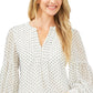CeCe Women's Clip Dot Long Sleeve Blouse Brown Size Small