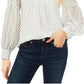 CeCe Women's Clip Dot Long Sleeve Blouse Brown Size Small
