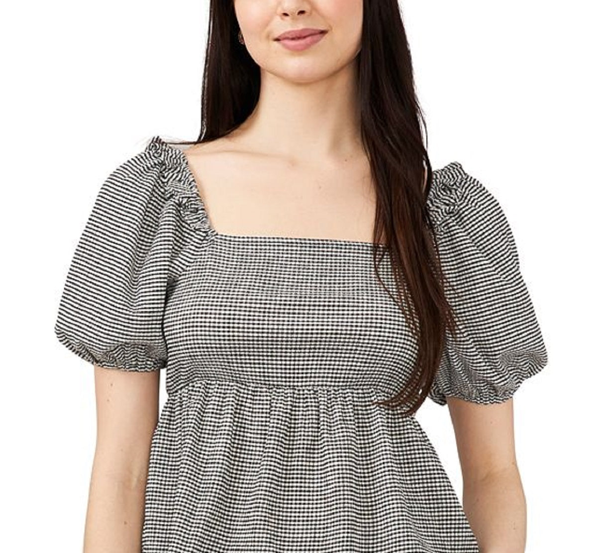Riley & Rae Women's Gingham Print Peplum Top Gray Size Small