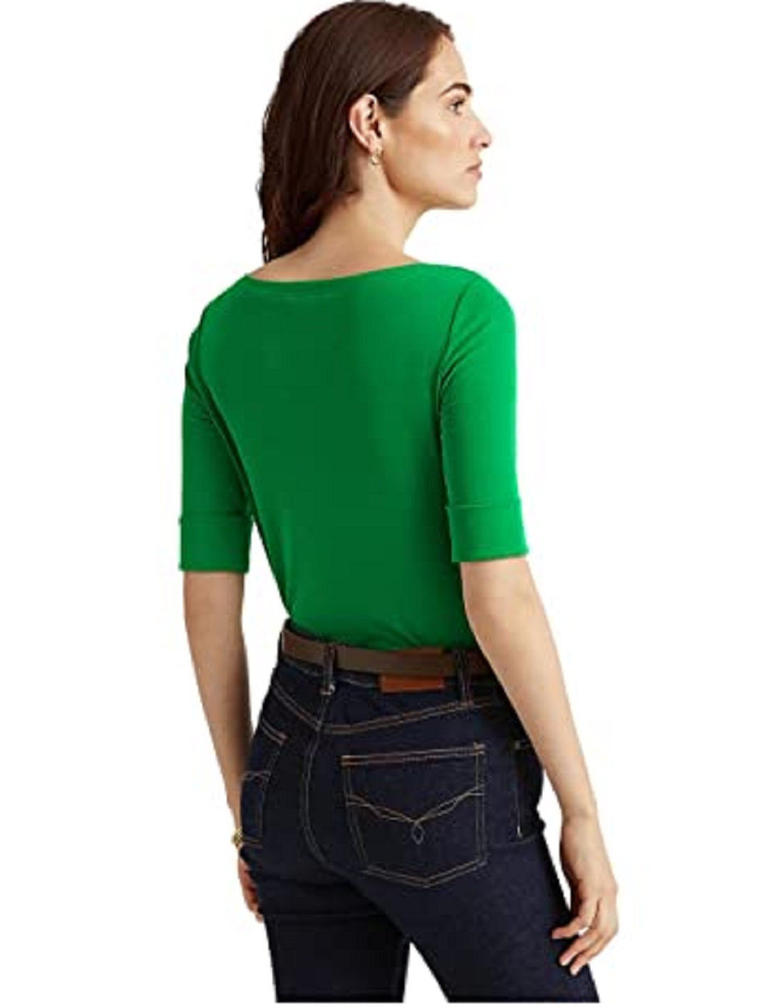 Ralph Lauren Women's Cotton Boatneck T-Shirt Green Size Large