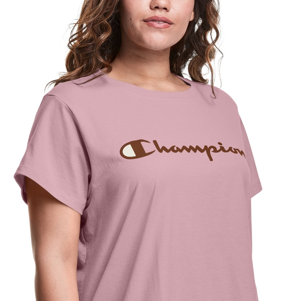 Champion Women's Classic Logo Graphic T-Shirt Pink Size 1X