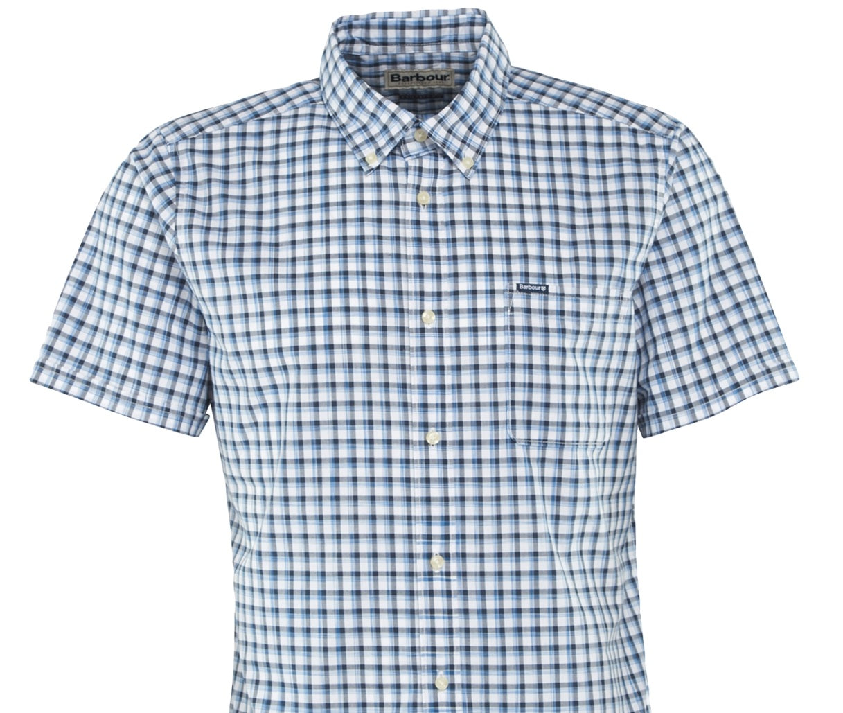 Barbour Men's Fit Check Cotton Short Sleeve Button Down Shirt Blue Size Large