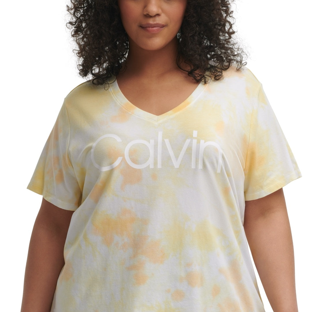 Calvin Klein Women's Stretch V Neck Active Wear T-Shirt Orange Size 2X