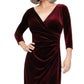 Alex Evenings Women's Velvet Ruched 3/4 Sleeve Gown Red Size 14W