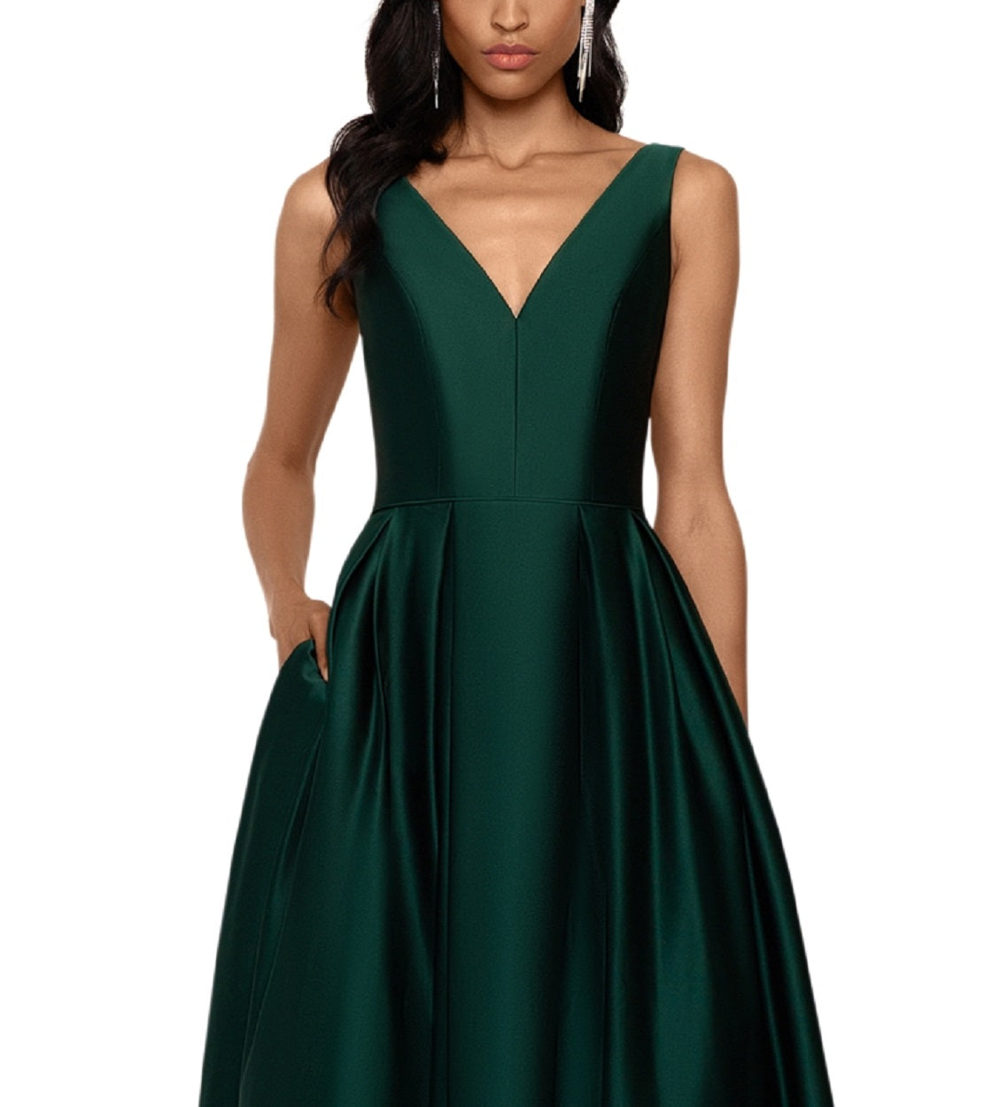 Betsy & Adam Women's Satin High Low Ball Gown Green Size 12