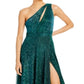 Aqua Women's One Shoulder Crinkled Metallic Gown Green Size 8