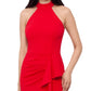 Betsy & Adam Women's Ruffled Side Slit Halter Gown Red Size 10 Petite