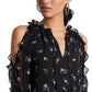 1.STATE Women's Ruffled Cold Shoulder Top Black Size X-Large