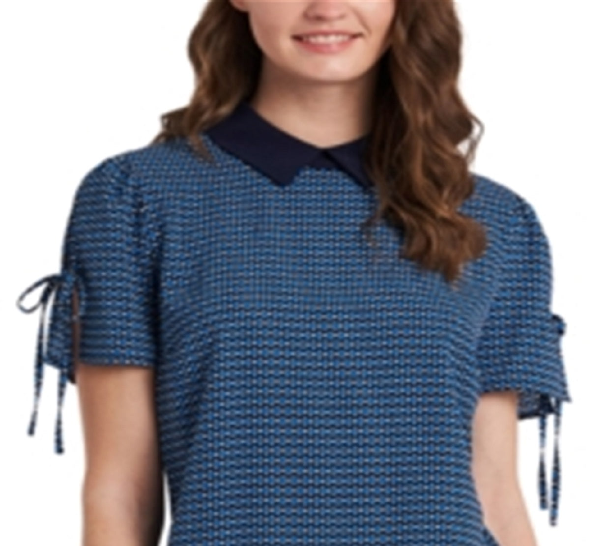 CeCe Women's Geo Collar Blouse Blue Size Medium