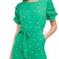 Riley & Rae Women's Zippered Ruffled Puffed Sleeves Tie Short Sleeve Crew Neck Wide Leg Jumpsuit Green Size 6
