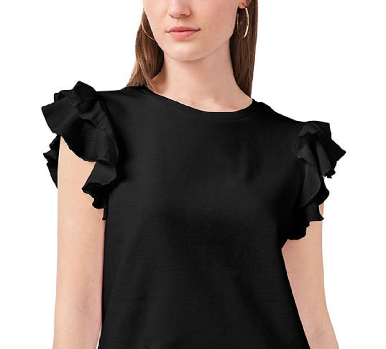 Vince Camuto Women's Tiered Ruffled Sleeve T-Shirt Black Size X-Large