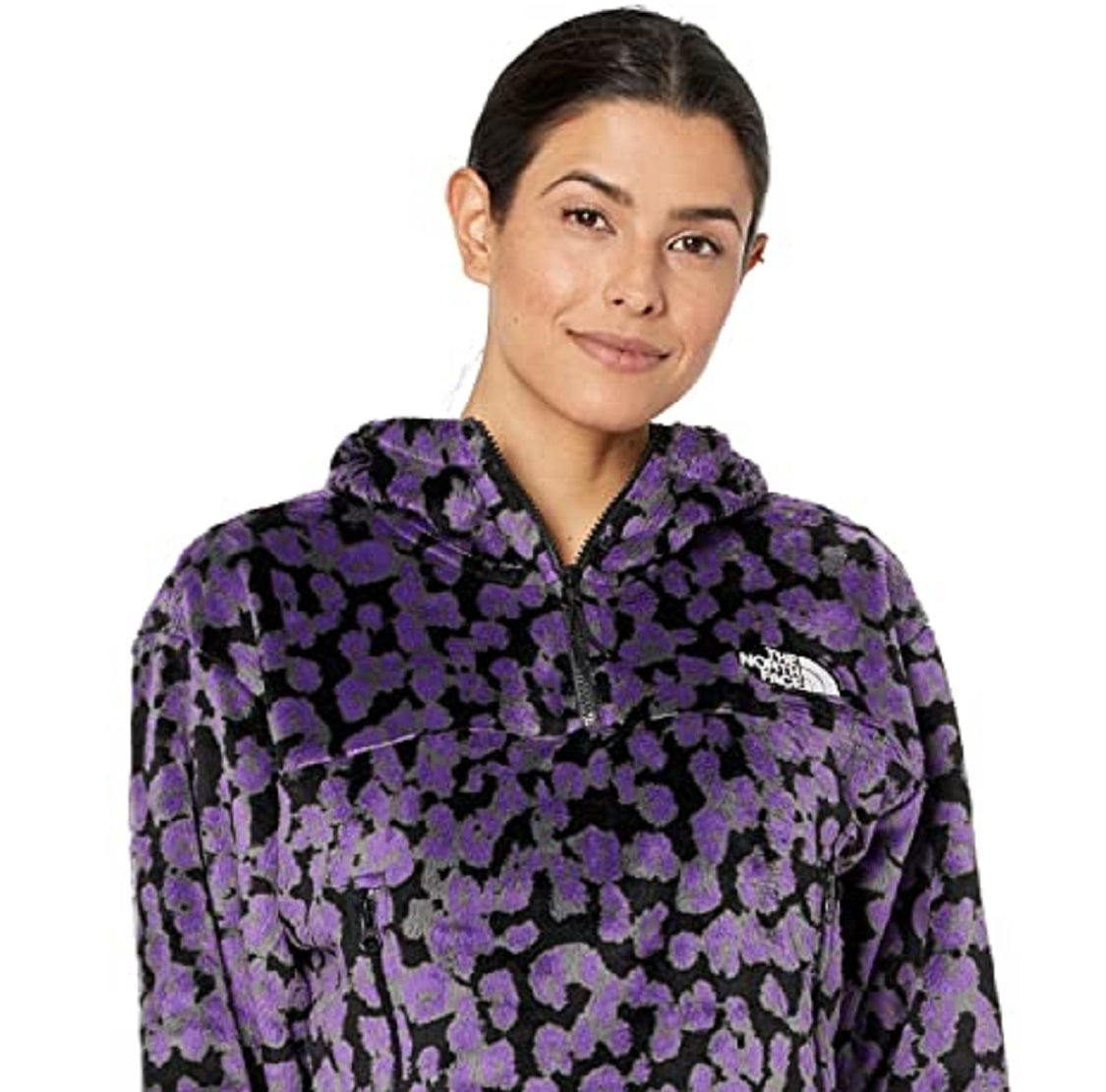The North Face Women's Printed Osito 1/4 Zip Leopard Print Purple Size Large