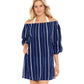 Ralph Lauren Women's Slub Stripe Off The Shoulder Cover Up Dress Blue Size Small