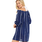Ralph Lauren Women's Slub Stripe Off The Shoulder Cover Up Dress Blue Size Small