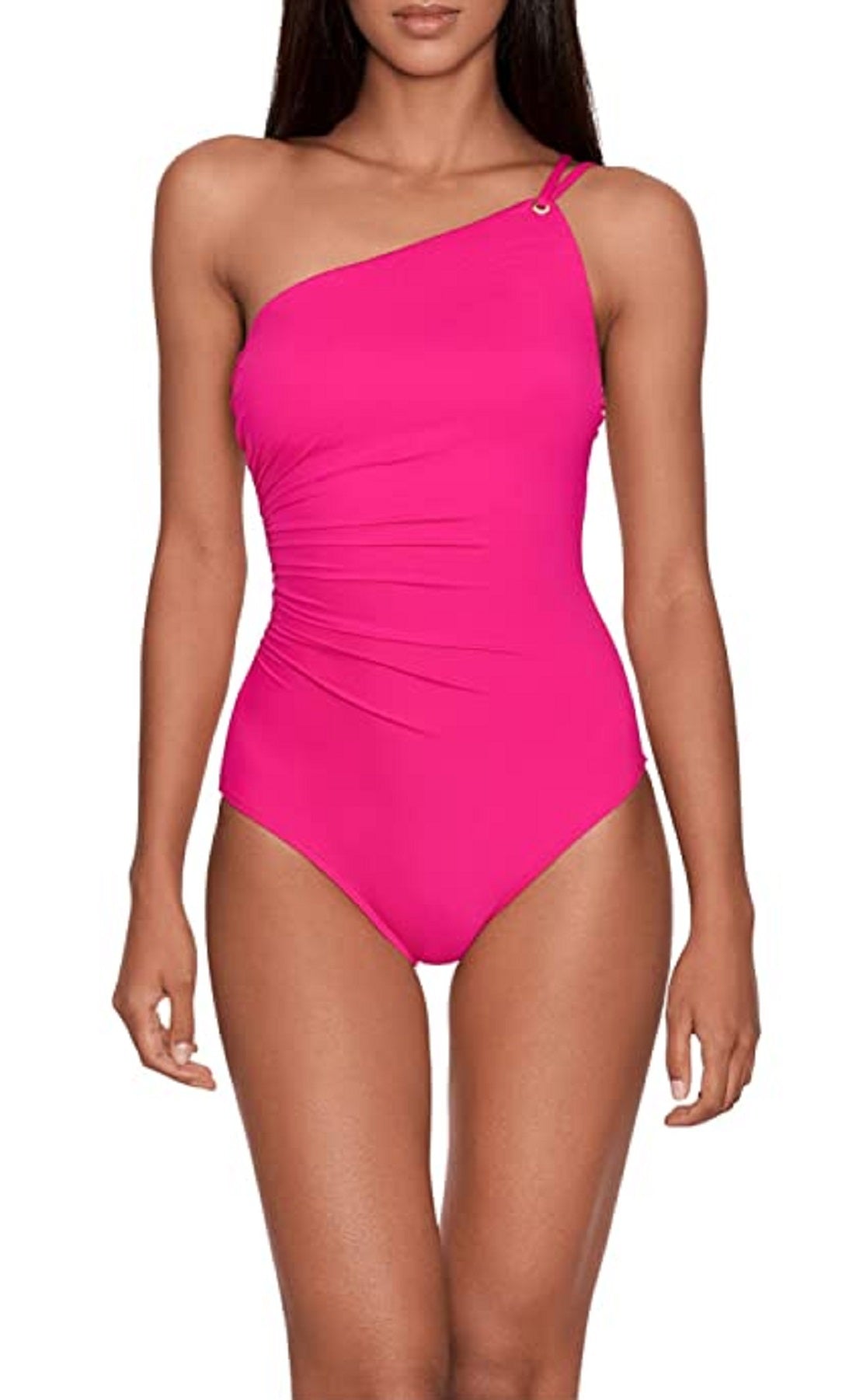 Ralph Lauren Women's Beach Club Solids Double Strap One Shoulder One Piece Pink Size 14