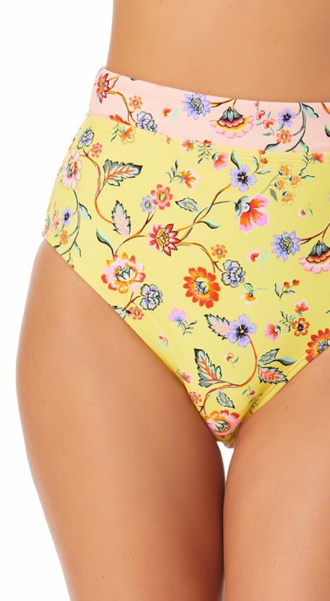 California Waves Junior's High Rise Bikini Bottoms Swimsuit Yellow