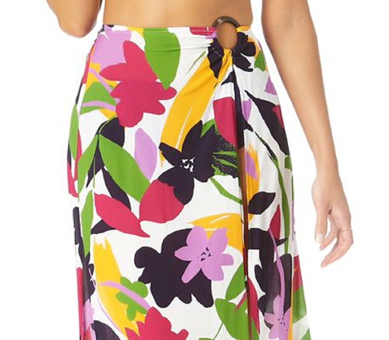Anne Cole Women's Bold Floral Ring Sarong Skirt Swim Cover Up Swimsuit White Size X-Large
