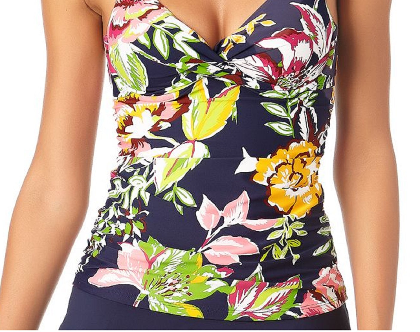 Anne Cole Women's  Tropical Floral Underwire Tankini Top  Swimsuit Blue Size 36C