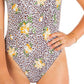 Hurley Women's Printed One Piece Cheeky Swimsuit White Size Large