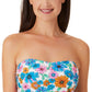 California Waves Women's Wall Paper Floral Long Line Bandeau Top Swimsuit Blue