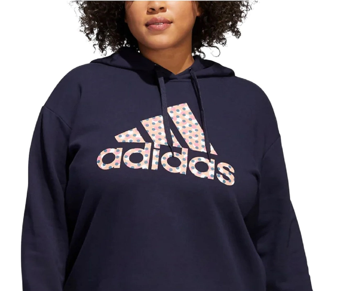adidas Women's Fleece Ribbed Drawstring Hood Step Logo Graphic Sweatshirt Blue