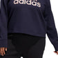 adidas Women's Fleece Ribbed Drawstring Hood Step Logo Graphic Sweatshirt Blue
