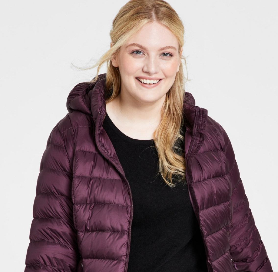 Charter Club Women's Hooded Packable Down Puffer Coat Purple Size 2X