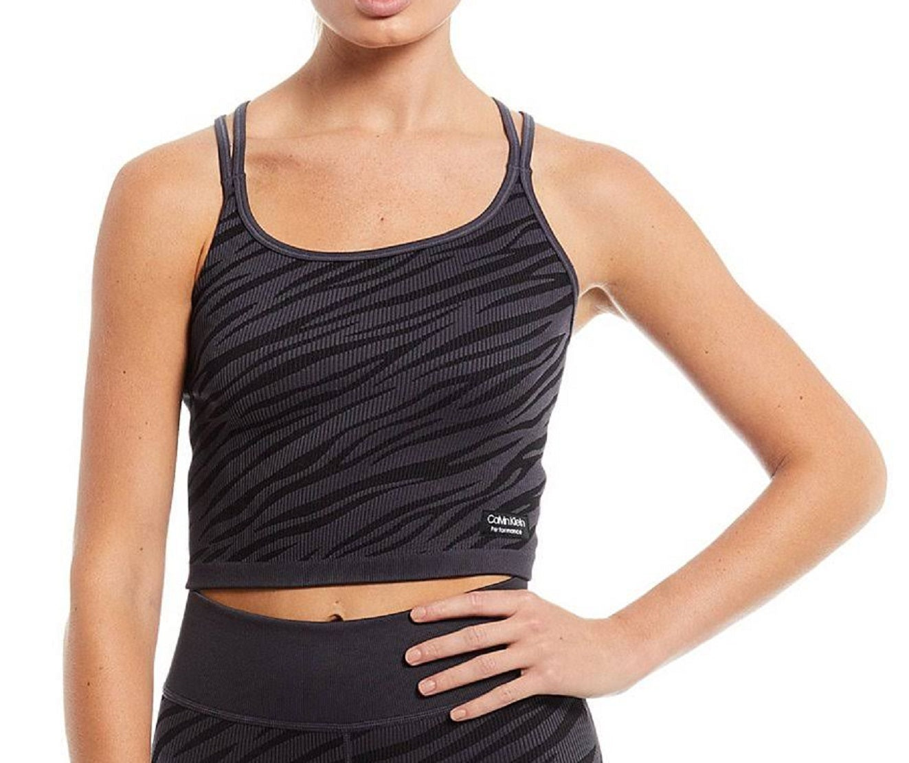 Calvin Klein Women's Textured Zebra Print Crop Top Black Size X-Small