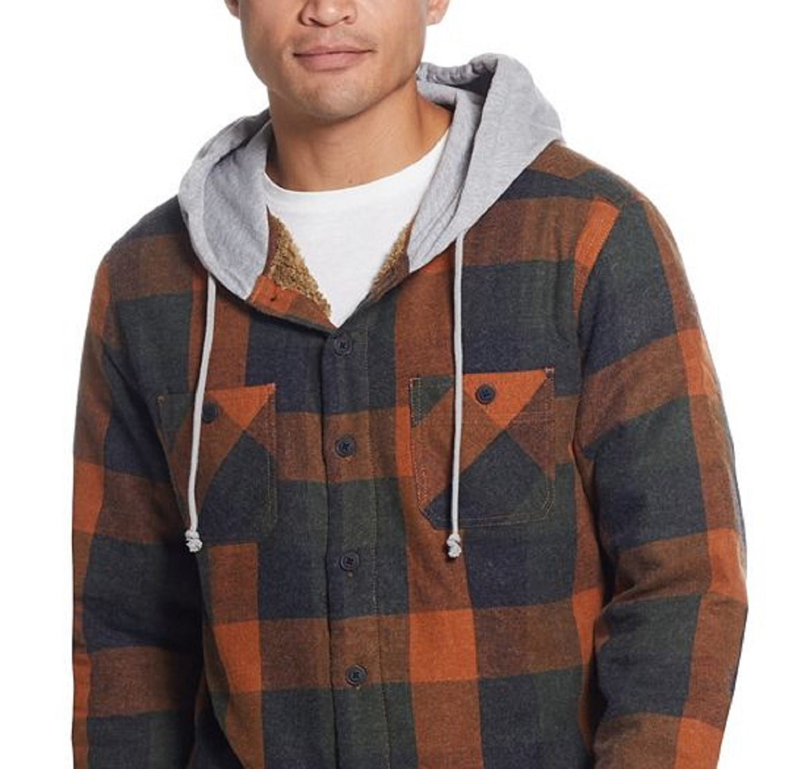 Weatherproof Vintage Men's Hooded Flannel Shirt Jacket Brown Size Large