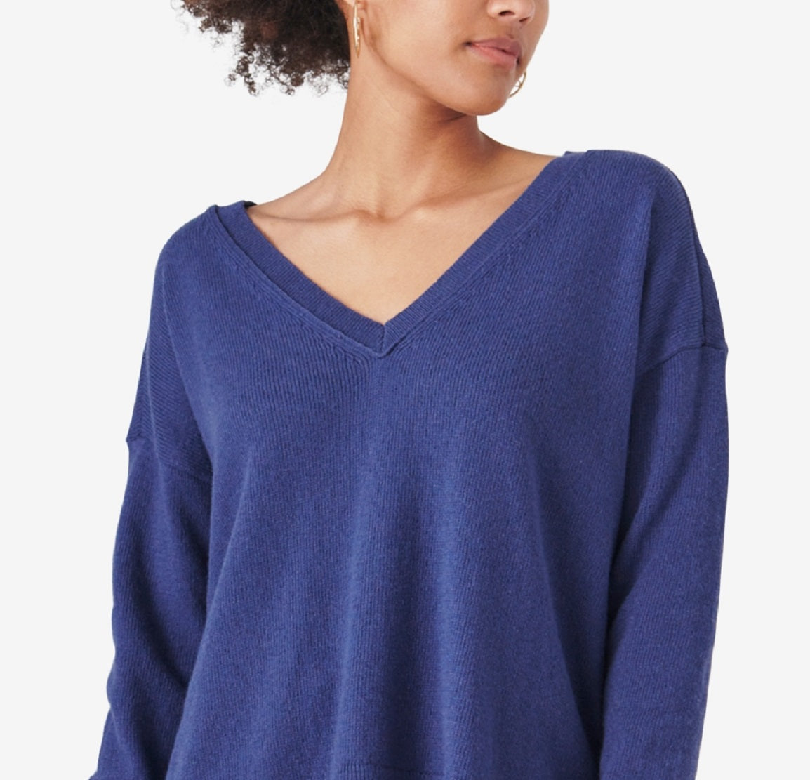 Lucky Brand Women's V Neck Cotton Blend Sweater Blue Size Medium