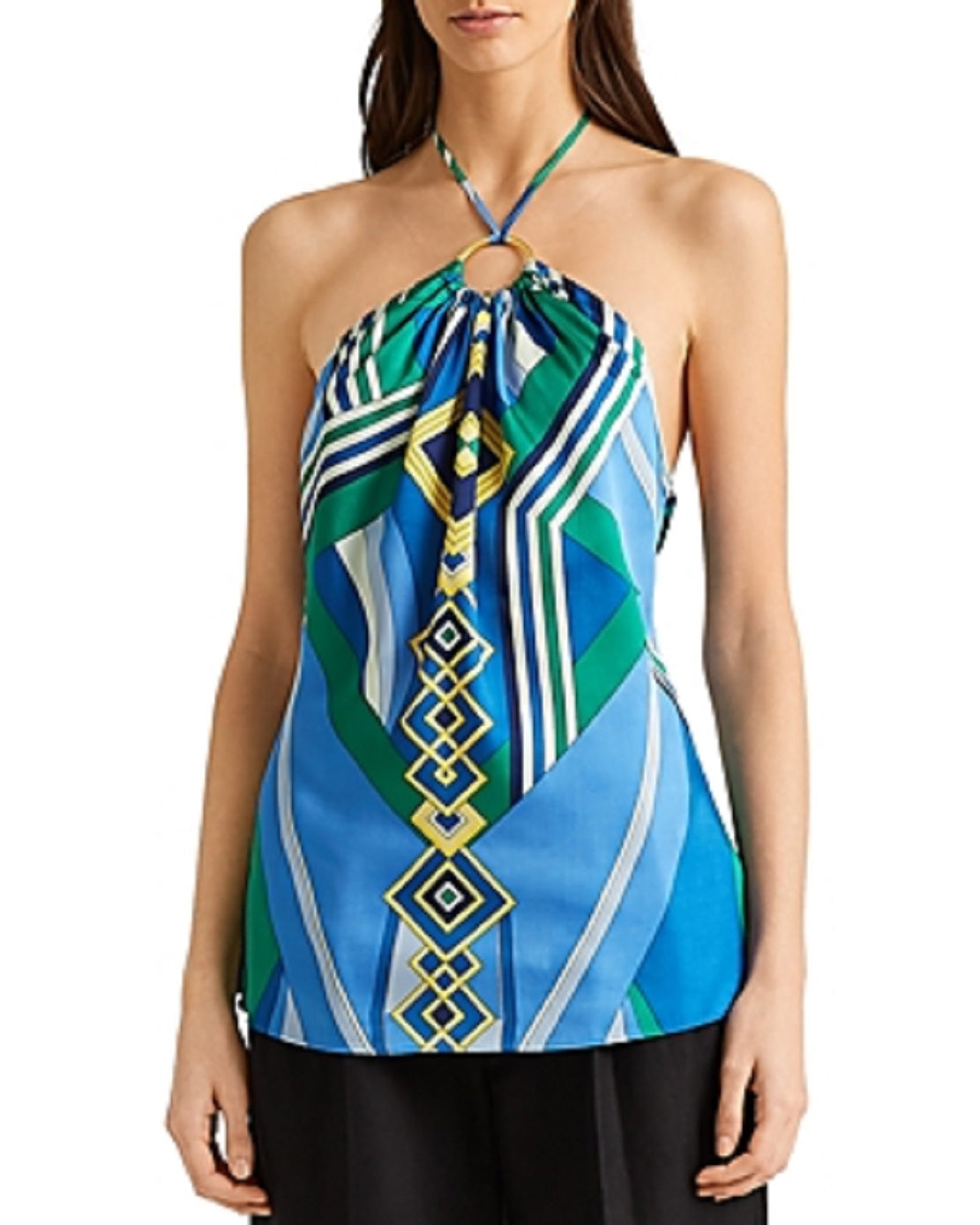 Ralph Lauren Women's Print Sleeveless Halter Top Blue Size 10