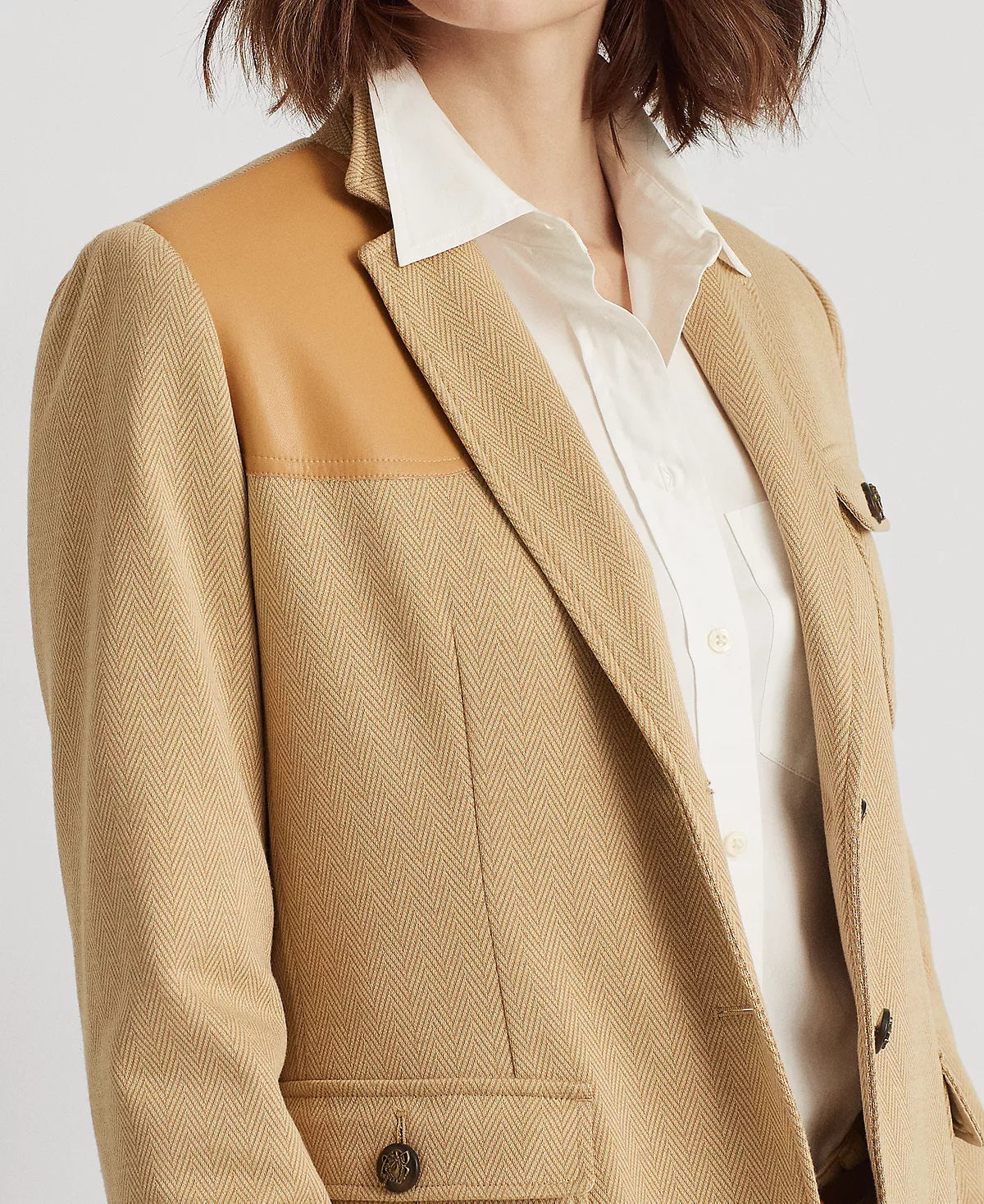 Ralph Lauren Women's Faux Leather Trim Blazer Brown Size 4