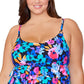 Island Escape Women's Plus Floral Print Tiered Underwire Tankini Top Swimsuit Black Size 16W
