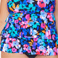 Island Escape Women's Floral Print Tiered Underwire Tankini Top Swimsuit Black