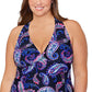 Island Escape Women's Plus Paisley Print Underwire Tankini Top Swimsuit Black
