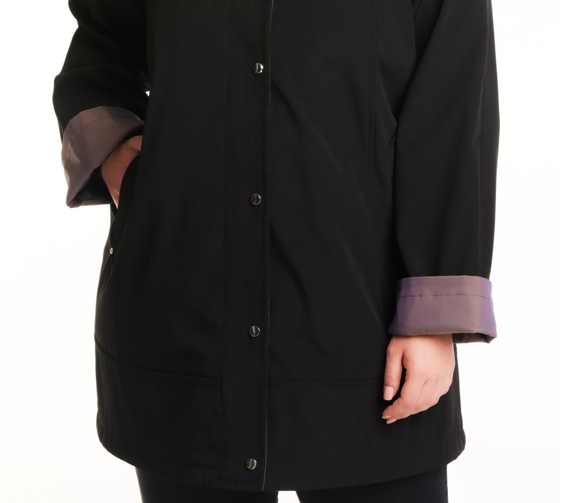 Jones New York Women's Hooded Two Tone Raincoat Black Size 3X