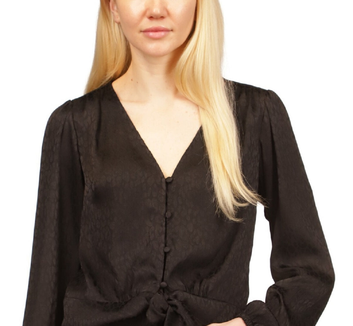 Michael Kors Women's Animal Jacquard Tie Front Shirt Black Size Large